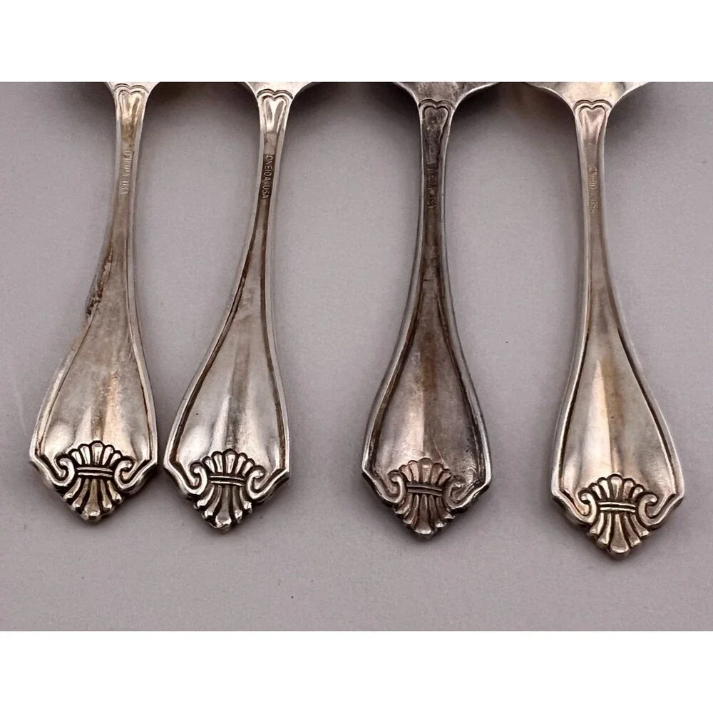Vtg ONEIDA USA 4pc Set Teaspoons KING JAMES Silverplate Flatware Silverware 6